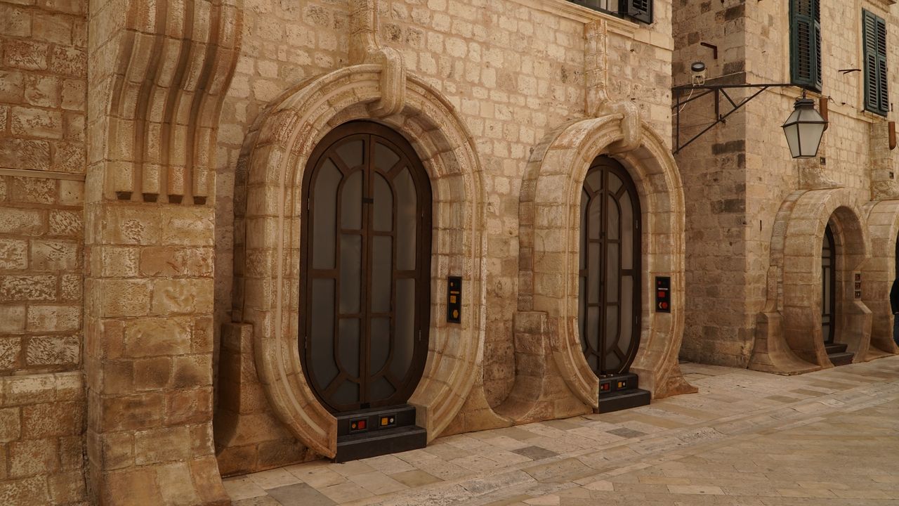 Historic arched doors in the Old Town of Dubrovnik, known as the setting for Canto Bight in Star Wars: The Last Jedi